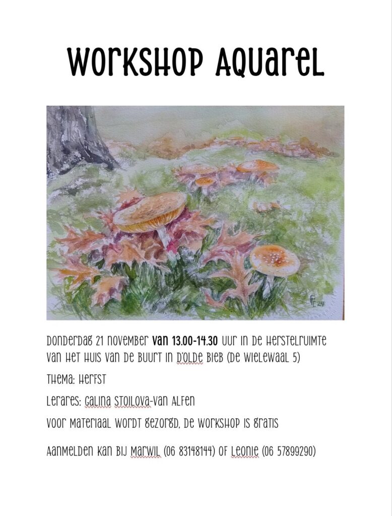 Workshop aquarel in het Huis van de Buurt Wolfsbos