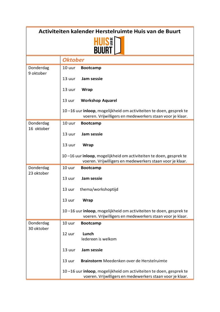 Activiteitenkalender oktober 2025